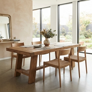 Mesa de Comedor Rectangular de Madera Sólida, Estilo Rústico Moderno, Patas en Forma de A, Estilo Teca Natural, Muebles para Comedor - Product Image 4