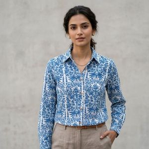 Camisa con estampado de bloques a mano Camisas elegantes para mujer Camisa de tela de algodón suave con estampado de bloques a mano India a la venta al mejor precio - Product Image 1