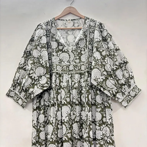 Vestido Casual Midi para Mujer, Tejido 100% Algodón, Liso, Manga Corta, Cintura Imperio, Estilo Babydoll, Cuello en V, Holgado, Funcional - Product Image 1