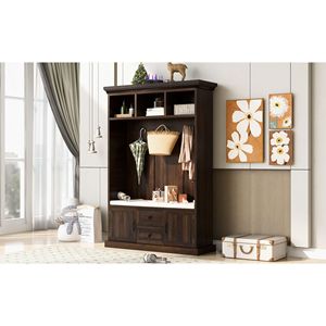 47.2 pollici 3-in-1 Design Hall albero cappotto appendiabiti per ingresso panca con 3 ganci per ingresso corridoio - Product Image 3