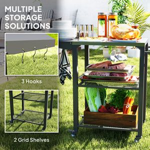 Three Shelf Outdoor Stainless Steel Top Grill Cart <b>Table</b> Foldable <b>Side</b> <b>Silver</b> Pizza Oven Stand Hooks 3kg Capacity for Baking - Product Image 6