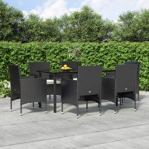 Set da pranzo Patio nero da 7 pezzi con cuscini per mobili da esterno - Product Image 1