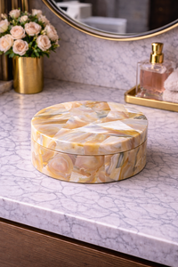 Boîte à bijoux en nacre naturelle, boîte de rangement pour bijoux en pierre faite à la main, organisateur de bijoux décoratif de luxe, cadeau moderne pour elle - Product Image 4