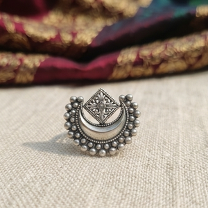 DIVYORO MOON CREST Women's Vintage Brass Oxidized <b>Silver</b> <b>Ring</b> - Product Image 2