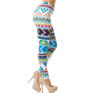 Leggings taille haute à imprimé géométrique, longueur intégrale, tricoté extensible, style décontracté pour femmes, toutes saisons - Product Image 5