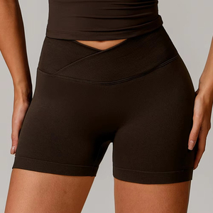 Shorts de yoga taille mi-haute pour femmes, sans couture, respirants, séchage rapide, effet galbant, pour le sport, la course et le fitness, décontractés, effet délavé, vente en gros personnalisée - Product Image 2
