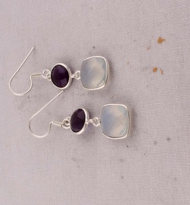 Pendientes de Piedras Naturales de Amatista y Opalita, Plata de Ley 925, Pendientes Colgantes con Gemas Facetadas, Joyería Hecha a Mano al por Mayor - Product Image 5