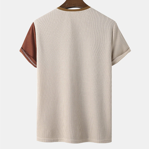Men's Short Sleeve Knitted T-<b>Shirt</b> O-Neck Color Blocked <b>Patchwork</b> Casual Style Regular Fit - Product Image 2