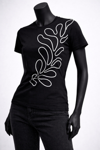 Camiseta de Verano para Mujer, Negra, Lisa, Corte Regular, Poliéster/Algodón, Casual, Manga Corta, Transpirable, de Alta Calidad - Product Image 4