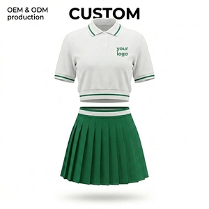 Women's Custom One <b>Set</b> Pickleball Sports Wear <b>White</b> Oxford Polo Elastic Waist Colored Pleated Skort Quick Dry Preppy Style - Product Image 3