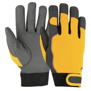 Guantes de Trabajo de Seguridad de Cuero Sintético Amarillo Gris con Palma Texturizada y Muñequera Ajustable - Product Image 5