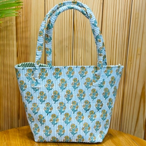 Women Quilted Cotton <b>Mini</b> Shopper Bag Handmade Printed Tote Bag Reusable Grocery Handbag Lightweight Travel Lunch Bag - Product Image 3
