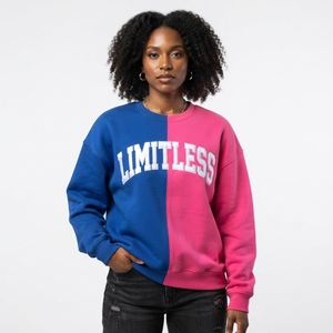 Sweat-shirt décontracté pour femme, hiver, bicolore, col rond, manches longues, épaules tombantes, broderie et imprimé lettres sur le devant - Product Image 4