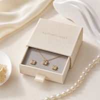 Boîte à bijoux minimaliste en crème avec tiroir coulissant, design écologique réutilisable, logo personnalisé, doublure en éponge, emballage cadeau