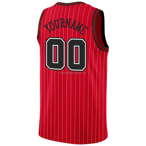 Basket-ball unisexe authentique personnalisé à rayures rouges et blanches, respirant, antibactérien, séchage rapide, grande taille, sublimation - Product Image 2
