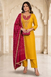 Conjunto de Salwar Kameez Dupatta de Algodón Negro con Bordado para Mujer, Ropa Étnica Tradicional, Traje para Bodas y Fiestas, Corte Regular para Todas las Temporadas - Product Image 3