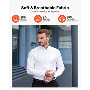 ชุดเดรสเข้ารูปสำหรับผู้ชายเสื้อเชิ้ตแขนยาวผ้าเนื้อนิ่มยืดได้สำหรับนักธุรกิจทำงานอย่างเป็นทางการงานแต่งงานงานเลี้ยงอาหารค่ำสีขาว - Product Image 2