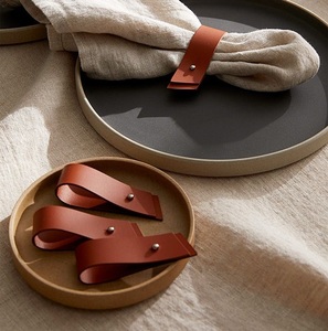 Modern Minimal Leather Napkin Ring Reusable Eco-Friendly Metal Button Premium Dining <b>Table</b> Decor for Restaurant Hotel Wedding - Product Image 5
