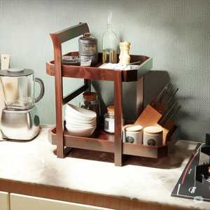 Organisateur de comptoir de cuisine en bois à 2 niveaux de luxe, brun foncé, pour épices, fruits, bouteilles d'assaisonnement, support de rangement - Product Image 1