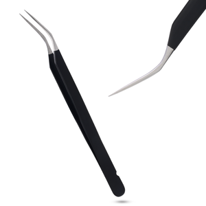 Pince à épiler pour extensions de cils en acier inoxydable durable, pointe en fibre, outil de précision incurvé pour cils - Product Image 1