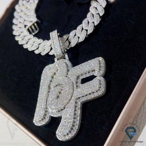 Colgante de Letra Personalizado con Incrustaciones de Moissanita, Chapado en Oro sobre Plata 925, Corte Brillante Redondo, Joyería Hip Hop - Product Image 2