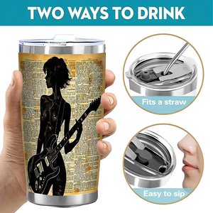 Vaso de acero inoxidable de 20 oz con doble pared aislada al vacío, con tapa y pajita, para bebidas frías y calientes. - Product Image 5