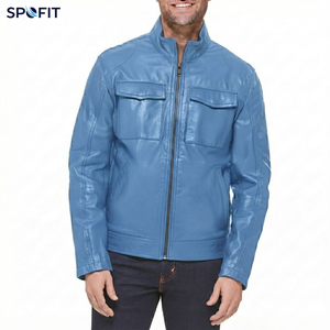 เสื้อแจ็คเก็ตหนัง PU สีดำสำหรับผู้ชาย SPOFIT คอตั้ง ซิปปิด ทรงเข้ารูป ใส่ได้ในฤดูใบไม้ร่วง ระบายอากาศได้ดี - Product Image 2