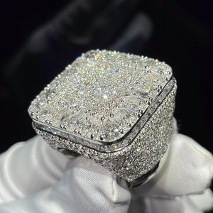 Anillo de Diamantes Moissanite Iced Out, Anillo de Sello Cuadrado de Lujo para Hombre, Estilo Hip Hop, con Piedra VVS, Anillo de Moda Brillante, Regalo Premium Personalizado - Product Image 6