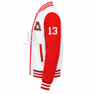 Veste universitaire personnalisée Delta Sigma Theta Sorority, rouge et blanche, manches longues, boutons sur le devant, col à revers, logo brodé, coton. - Product Image 4
