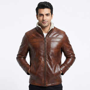 Long Sleeve Hip Hop <b>Leather</b> <b>Jacket</b> with Stand Collar Street Fashion Canvas Zipper <b>Jacket</b> with Letter Printed <b>jacket</b> for <b>men</b> - Product Image 1