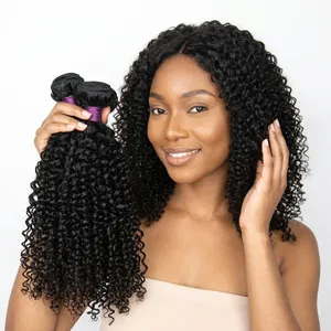 Remy <b>Hair</b> <b>Curly</b> Weave Natural Black Human <b>Hair</b> Extensions 100% Virgin <b>Hair</b> Remy Bulk <b>Hair</b> Customize Size - Product Image 4