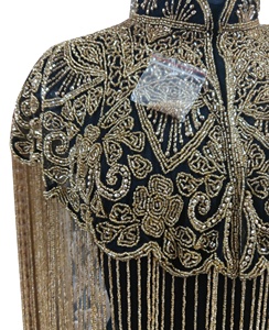 Poncho en maille respirante orné de perles scintillantes pour femme, manches chauve-souris, col mandarin, style vintage, grande taille, pour soirée - Product Image 2