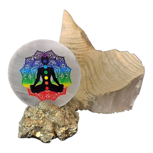Placa de Selenita Natural Grabada con Símbolos de Chakra y Buda para Reiki, Energía Positiva y Decoración del Hogar, en Venta - Product Image 4