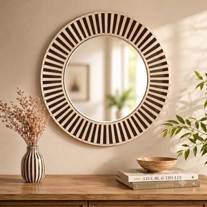 Floral Inlay Large Elegant Bohemian Handmade Eco-Friendly Durable Wall Mirror Floral Pattern for Bathroom Use Living Room Decor - Product Image 4