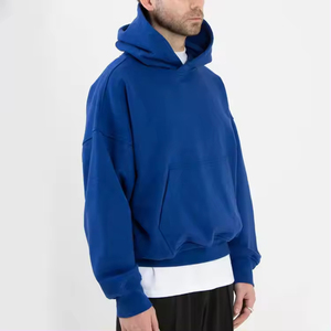 Sweat-shirt à capuche bleu pour homme, coupe ample, en molleton de coton, décontracté, longueur normale, tricoté, pour l'automne - Product Image 1