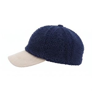 Casquette de baseball d'hiver doublée polaire en tissu éponge, 6 panneaux, ajustée, unisexe, décontractée, bleu marine avec visière crème, logo brodé - Product Image 2