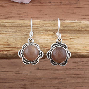 Pendientes de Piedra Lunar Melocotón Natural, Plata de Ley 925, Delicados, con Brillo Naranja, Joyería de Piedras Preciosas de Lujo, Regalo para Mujer, Fiesta - Product Image 4