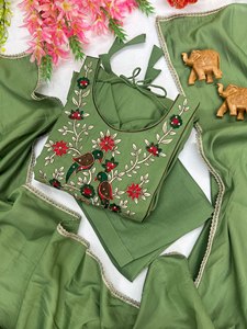 VISHNU K DESIGNS Ensemble Anarkali pur en soie Chanderi, broderie et travail manuel, style moderne, séchage rapide, longueur cheville, avec bas et dupatta - Product Image 6