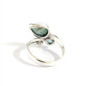 Handmade <b>Solid</b> 925 <b>Silver</b> Ring Real Larimar Teardrop Round Blue Topaz Flower Wrap Band Jewelry JAIPUR <b>SILVER</b> - Product Image 4