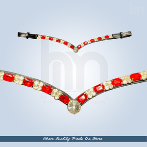Diadema de Cuero de Lujo de Alta Calidad para Caballo, en Forma de V, Color Rojo Rubí, Curvada, con Cristales Brillantes y Pedrería, Accesorios Ecuestres para Doma Clásica - Product Image 2