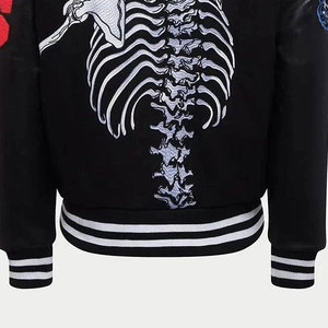 Chaqueta Bomber Gótica Negra de Alta Gama con Diseño Personalizado de Esqueleto y Mangas de Cuero Premium al por Mayor - Product Image 5