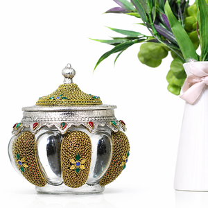 Pot à bonbons en verre finition argent antique, boîte à bibelots décorative, objet de luxe pour cadeaux d'entreprise et de festival, pièce maîtresse - Product Image 6