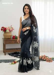 Sari indien traditionnel JMC de conception Evergreen, magnifique et fantaisie, avec broderie double sequencée, fabriqué en Inde - Product Image 5