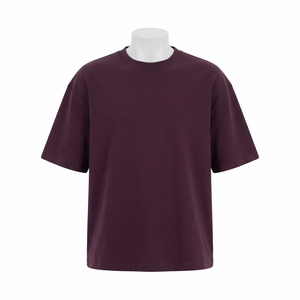 Camiseta Oversize de Algodón para Hombre, Color Morado Oscuro, Cuello Redondo, Manga Corta, Estilo Casual Urbano, Ajuste Relajado - Product Image 3