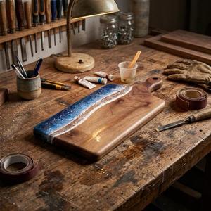 Planche à découper en bois et résine époxy décorative, faite à la main, pour la cuisine, la préparation des aliments et le service - Product Image 5