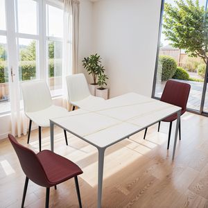 Tavolo da Pranzo Elegante con Gambe in Lega di Alluminio Grigie e Piano in Pietra Sinterizzata/Marmo/Porcellana da 63 Pollici per Cucina/Soggiorno - Product Image 6