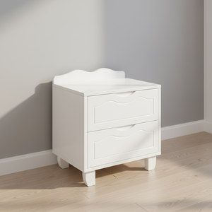 Mesita de Noche Infantil de Madera Blanca con 2 Amplios Cajones de Almacenamiento y Frentes Decorativos, Perfecta para Habitaciones Infantiles - Product Image 1