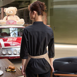 Camisas de Uniforme de Hostelería Negras Unisex Premium con Cuello Mao y Mangas Tres Cuartos, Conjunto de Ropa Ligera y Elegante - Product Image 3
