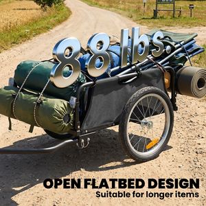 Carrello Rimorchio Bici con Ruote Pneumatiche da 16 Pollici a Sgancio Rapido, Cerchi in Alluminio, Bandiera Rossa, Grigio - Rimorchio Utilitario per Bici - Product Image 3