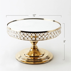 Elegant Silver Cake Stand Featuring Sparkling Crystal <b>Bead</b> Rim And Mirrored <b>Top</b> Surface For Gorgeous Dessert For Home Decoration - Product Image 3